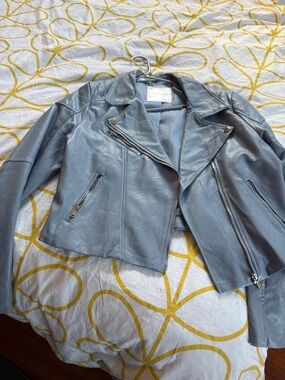 Women's Light Blue Faux Leather Moto Jacket-NWOT